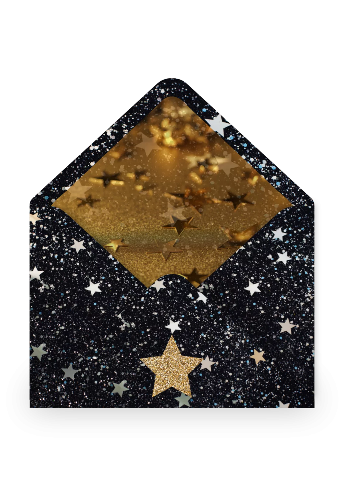 Stars enveloppe celeste nuit glitter etoiles noir dore 006